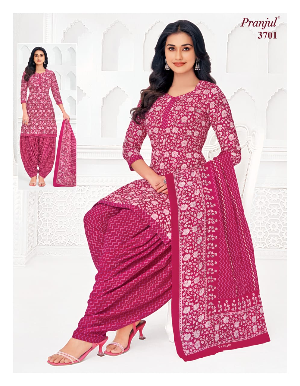 PRANJUL Women's Pure Cotton Unstitched Patiala Salwar Suit Dress Materia. left in 1