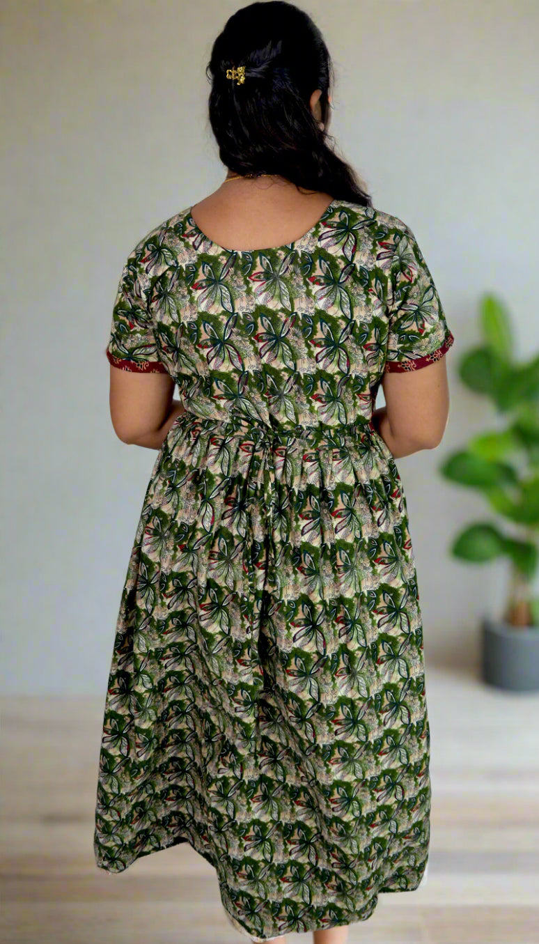 Charcoal Green and Brown Frock Style Nighty
