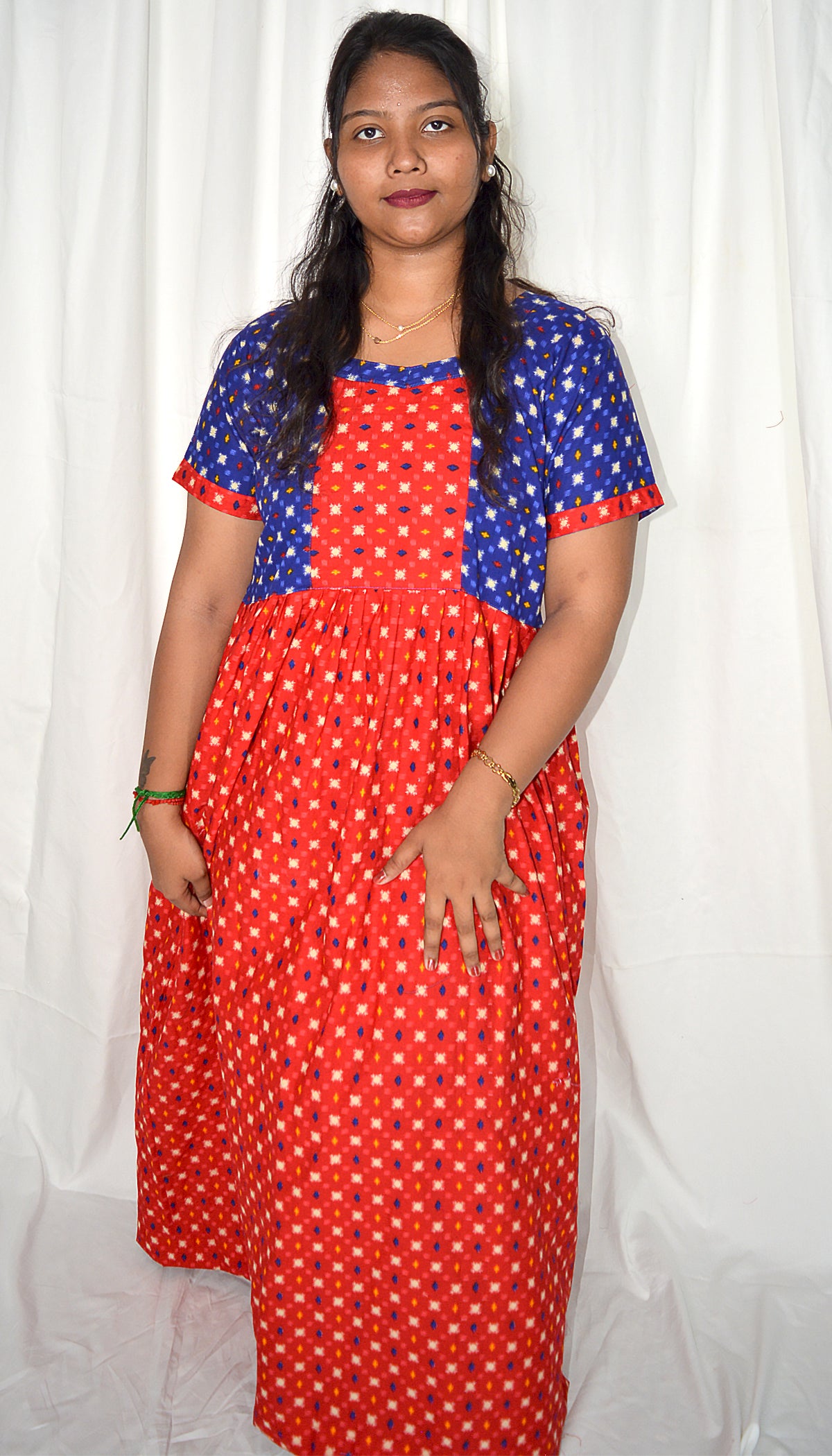 Frock Style Nighty  STRAWBERRY and TEAL GREEN