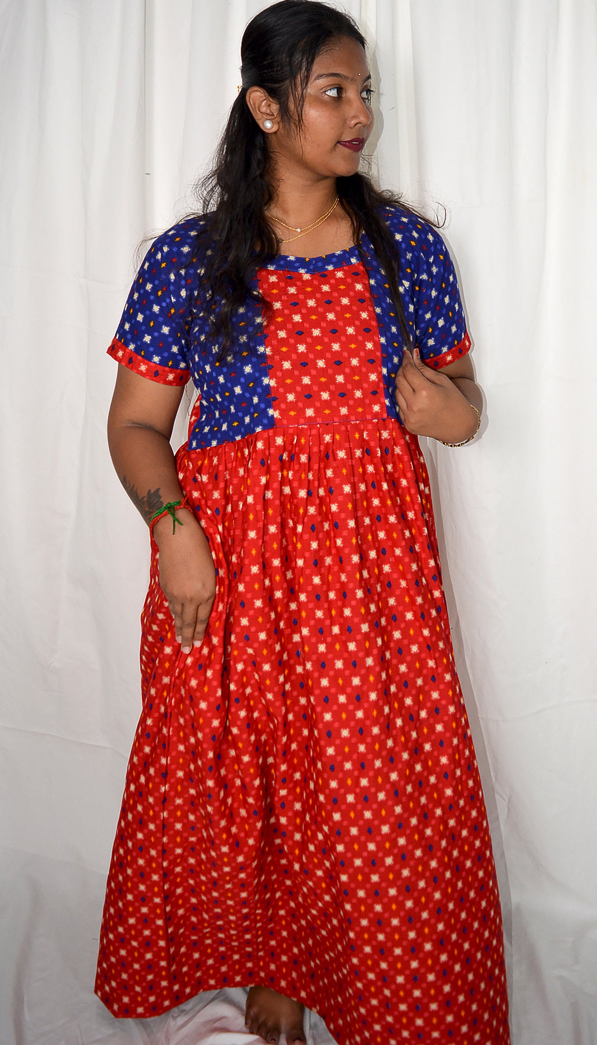 Frock Style Nighty  STRAWBERRY and TEAL GREEN