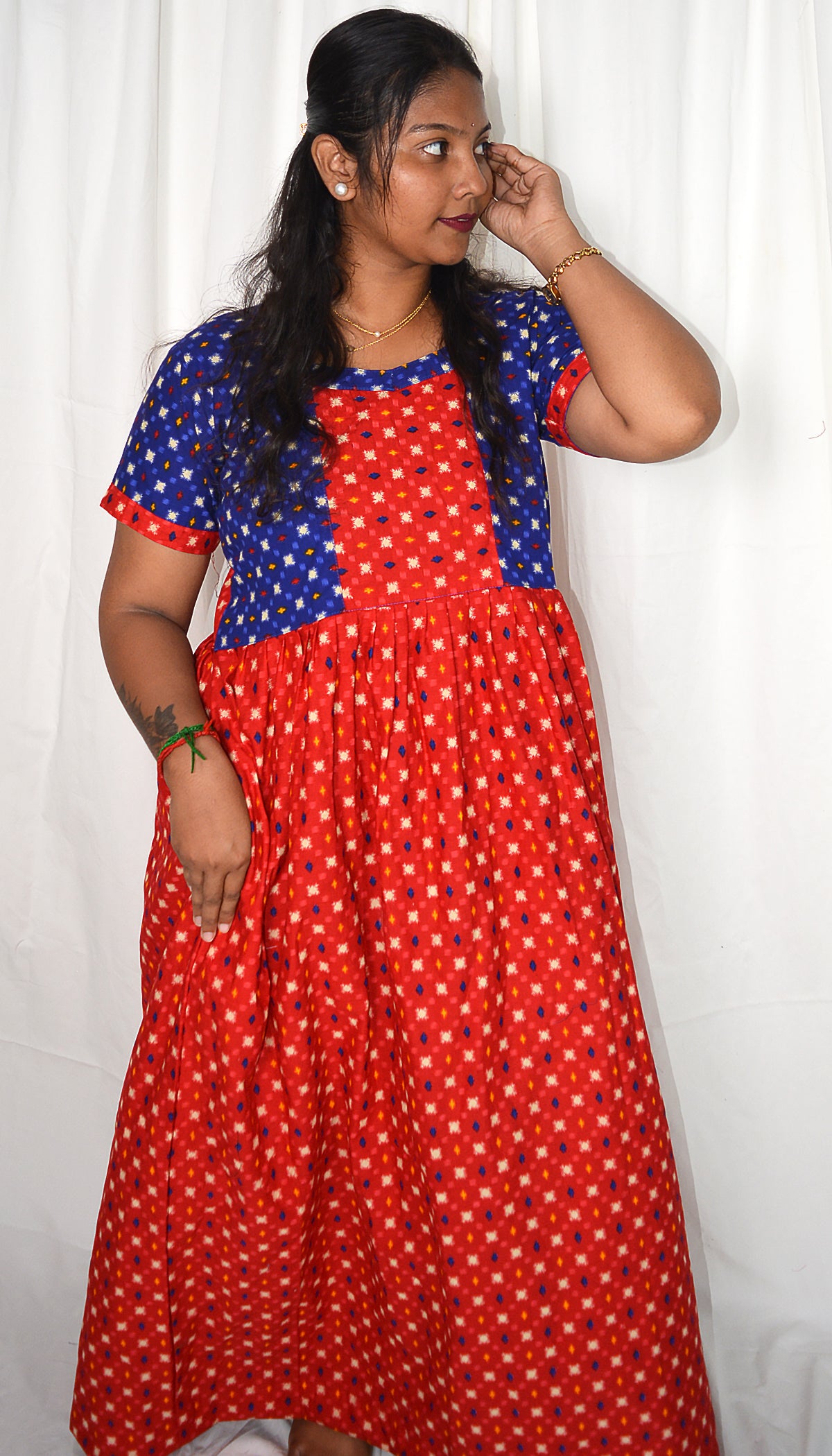 Frock Style Nighty  STRAWBERRY and TEAL GREEN