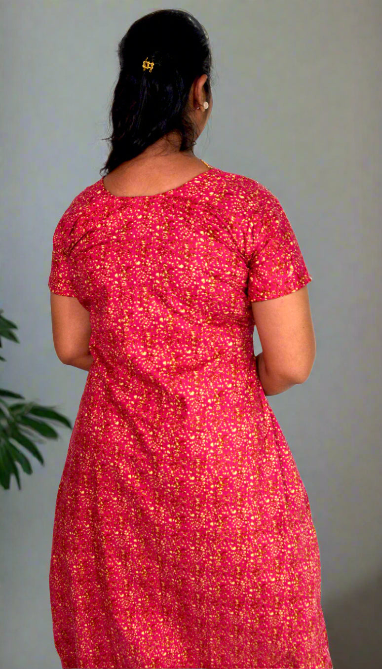 Cotton Red Floral Print Nighty