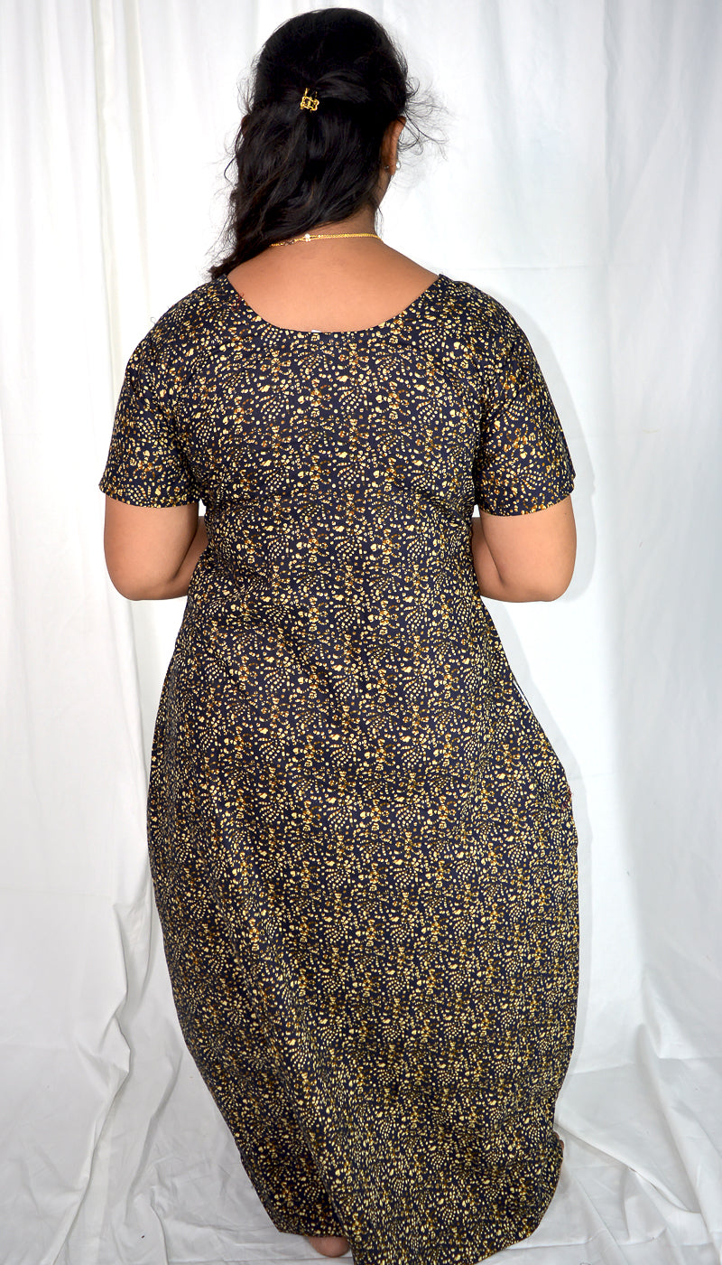 Cotton Black Floral Print Nighty