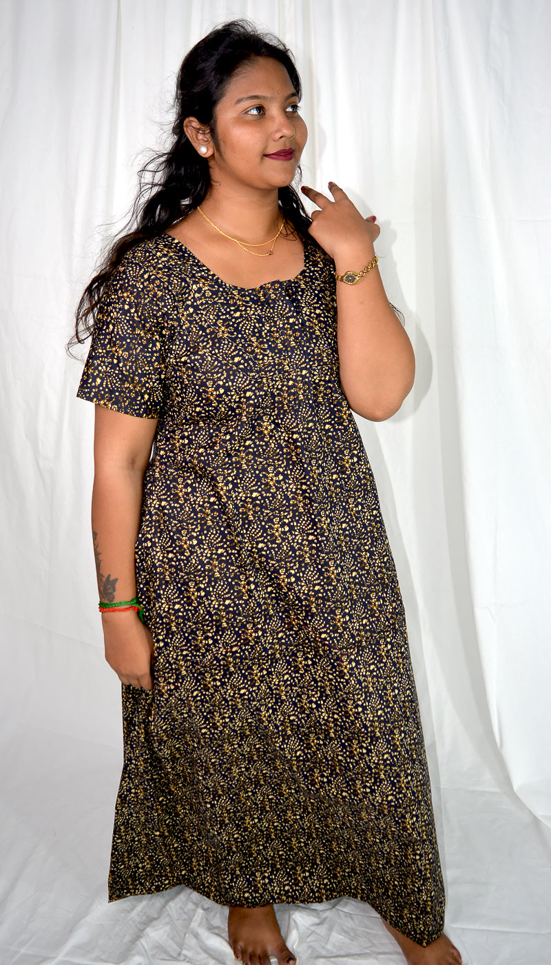 Cotton Black Floral Print Nighty