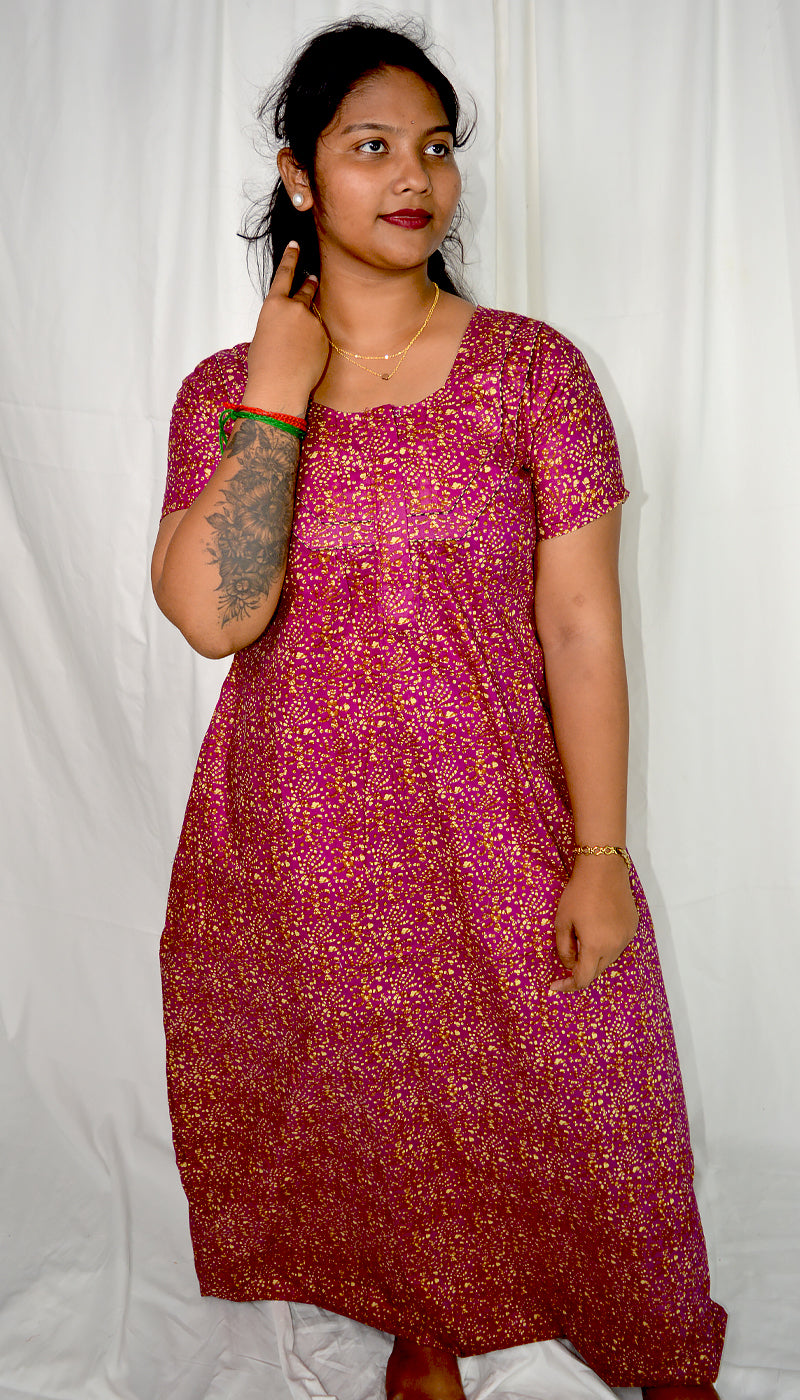 Cotton Bold Pink Floral Print Nighty