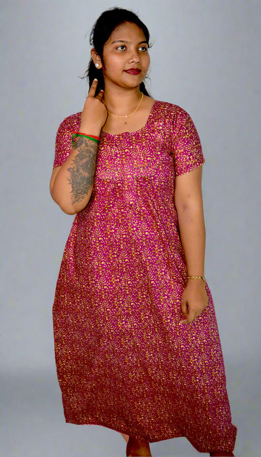 Cotton light Purple Print Nighty