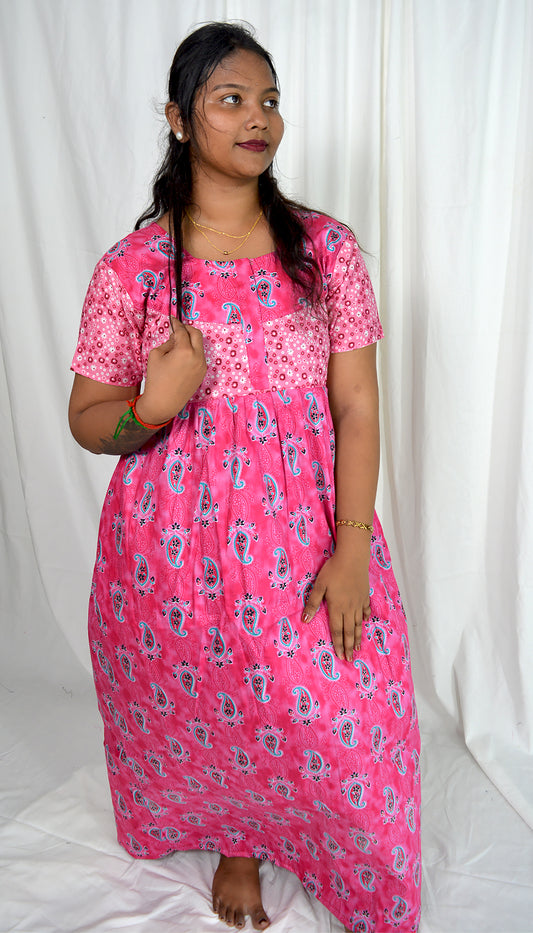 Frock Style Nighty milk rose and dark rose