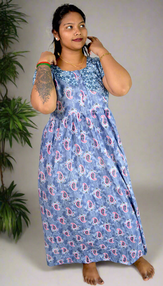 Blue-Gray  Frock Style Nighty