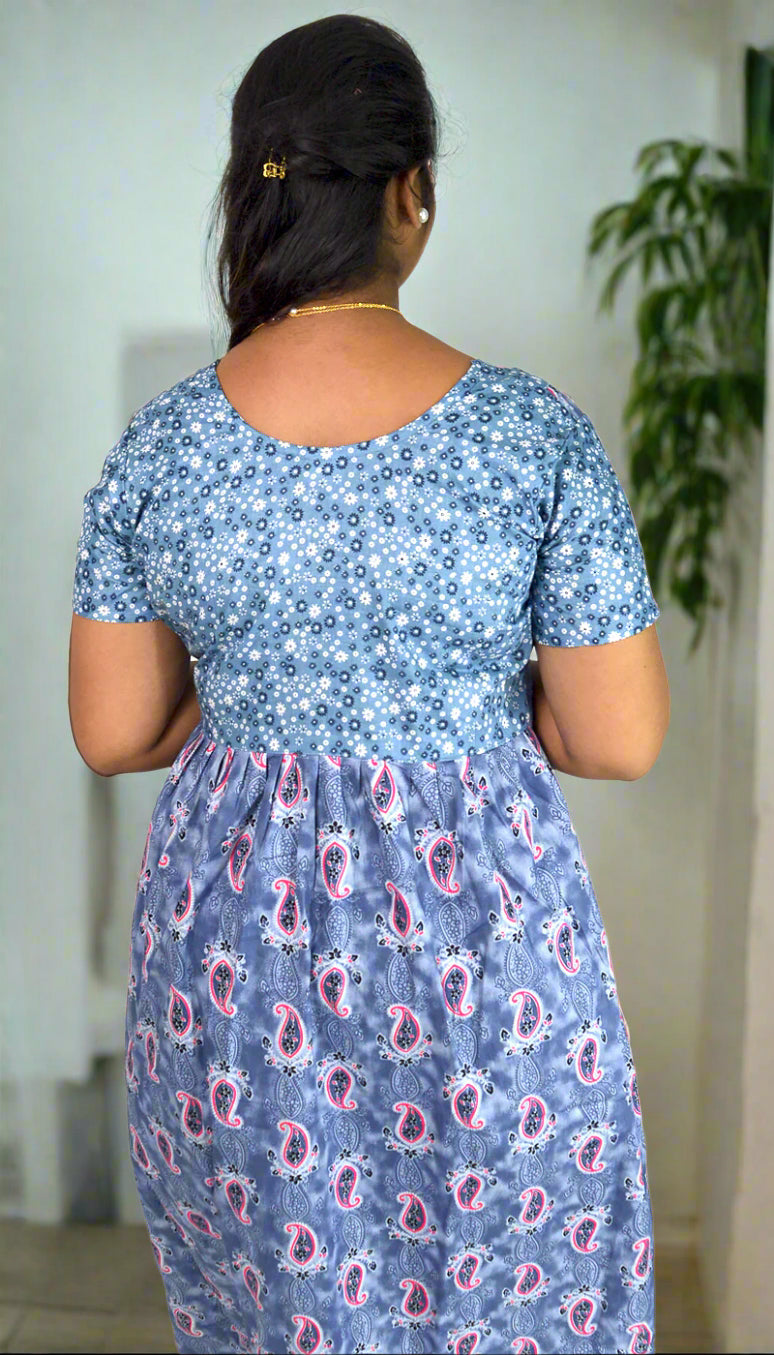 Blue-Gray  Frock Style Nighty