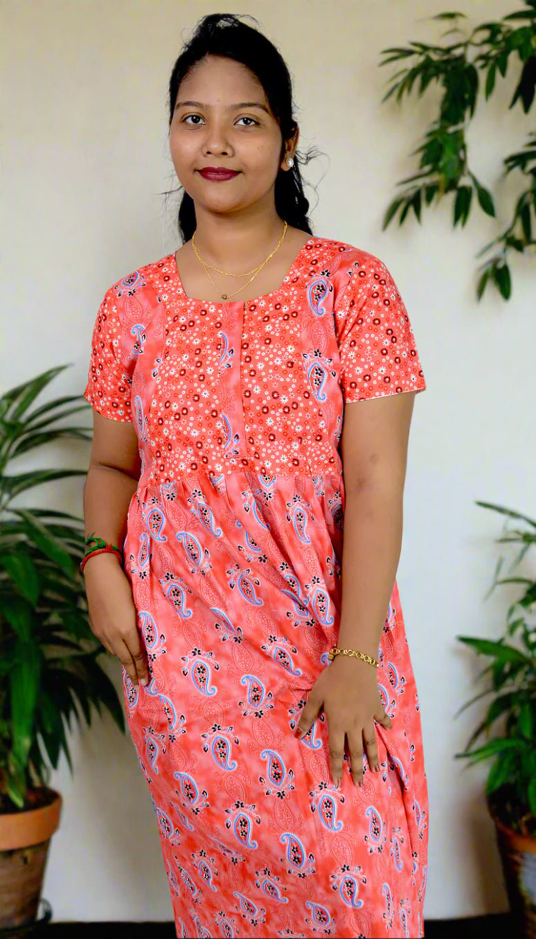 Frock Style Nighty Peach Paisley