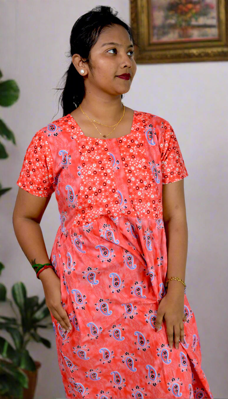 Frock Style Nighty Peach Paisley