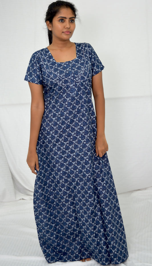 Prussian blue COTTON  Floral Nighties