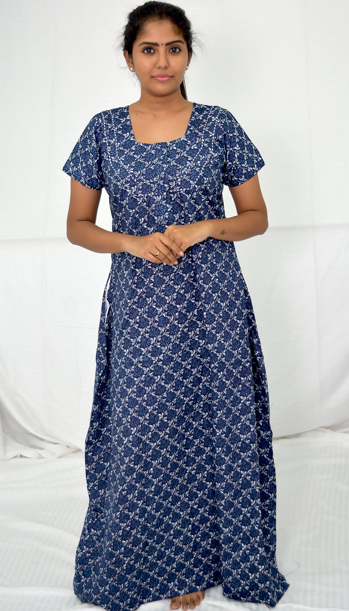 Prussian blue COTTON Floral Nighties