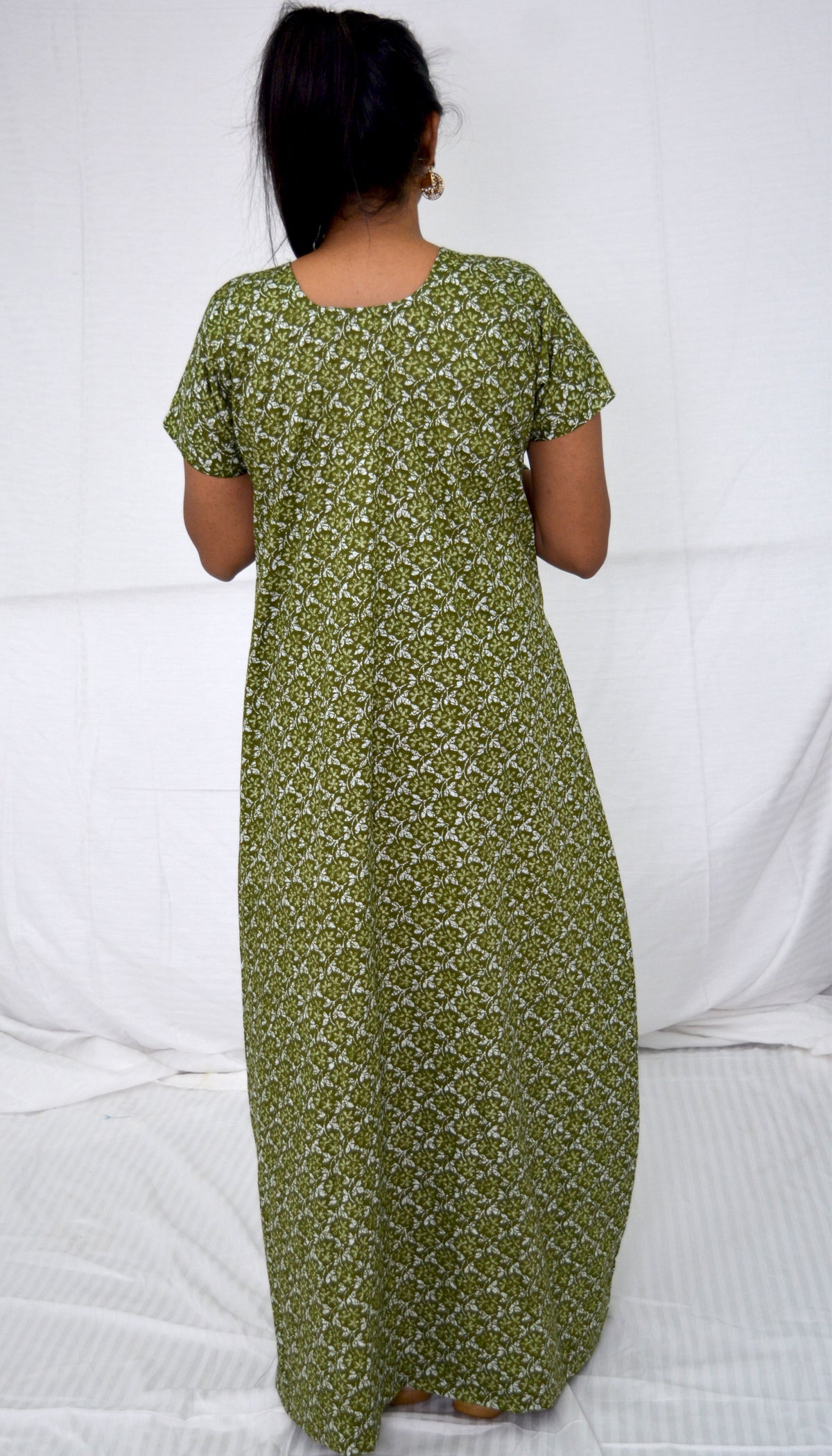 Dark Olive Green  cotton  Floral Nighties