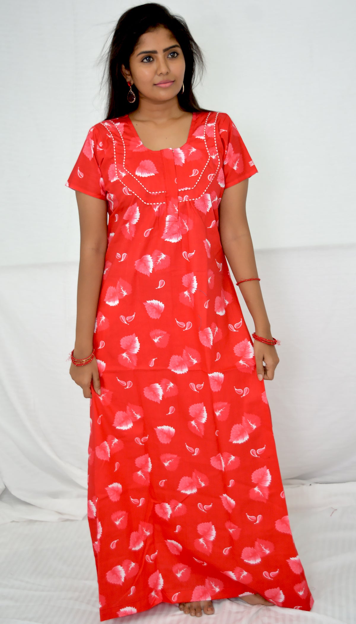 RED  cotton  Floral Nighties