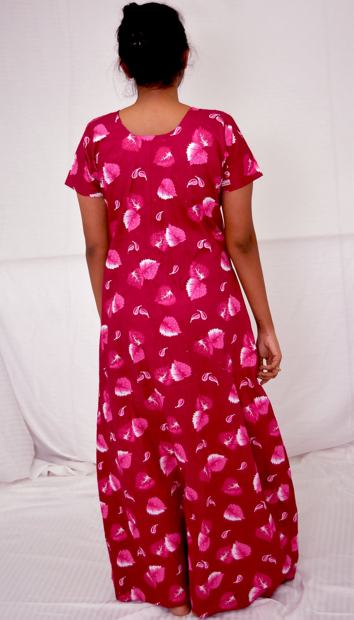 Dark magenta cotton Floral Nighties
