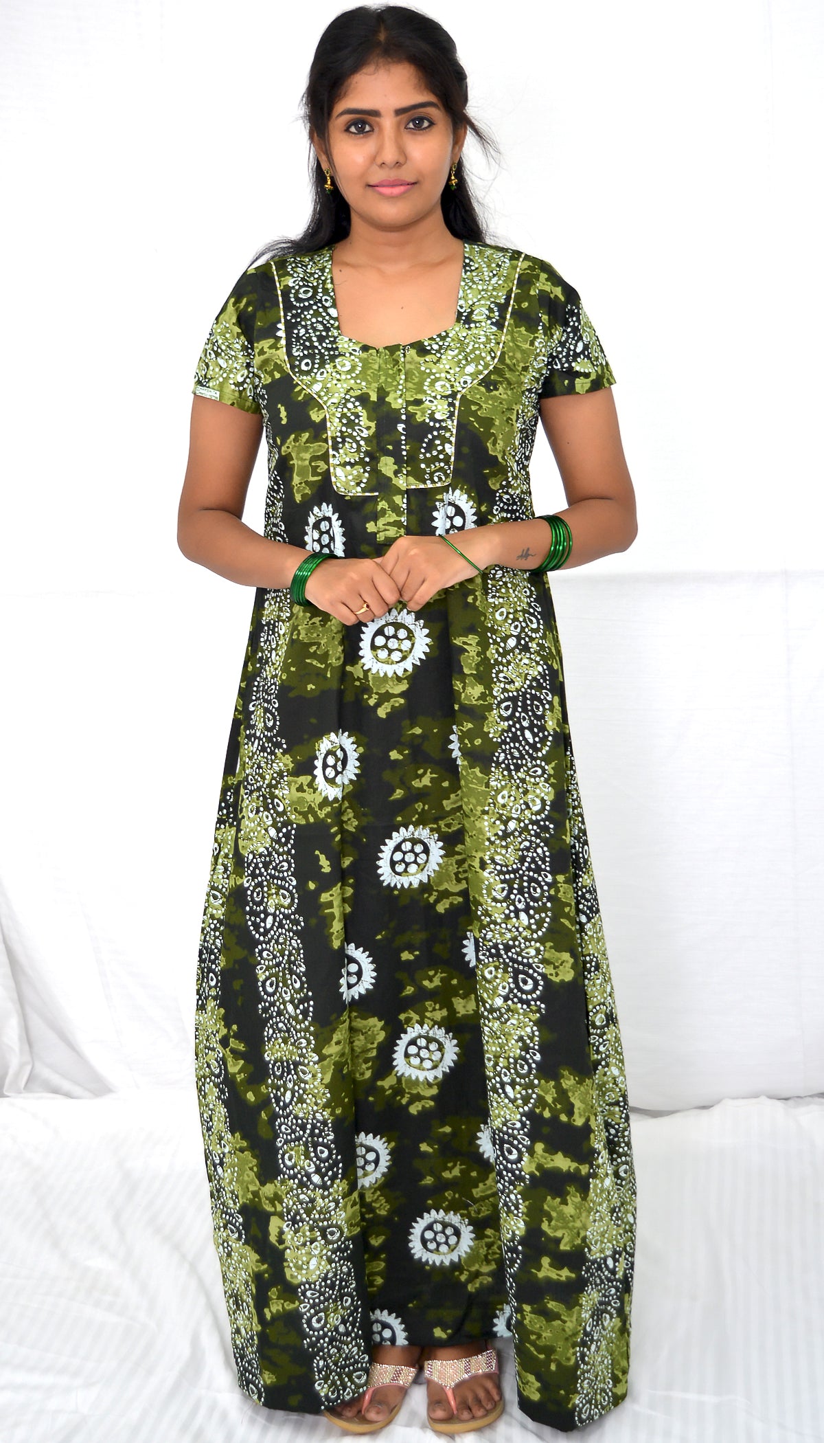 GREEN MULTI FLOWER  cotton  Floral Nighties
