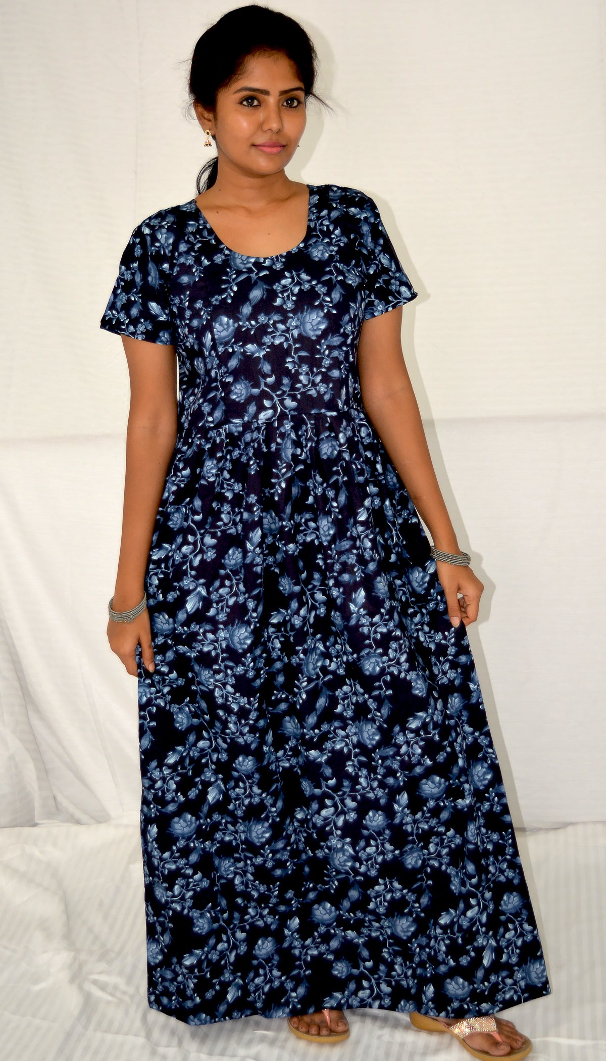 dark neavy cotton Maternity frock   Feeding Nighty