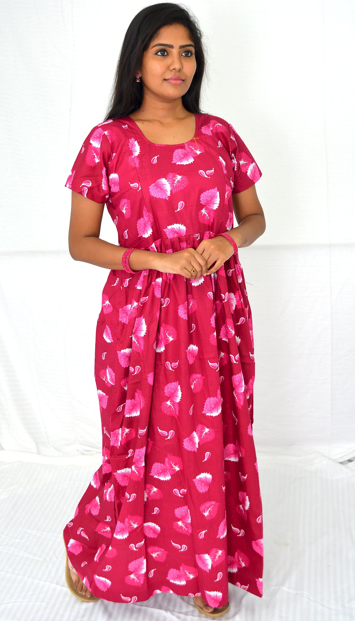 dark Pinkish Red cotton frock nighty