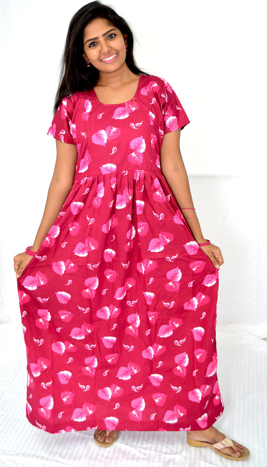 dark Pinkish Red cotton frock nighty
