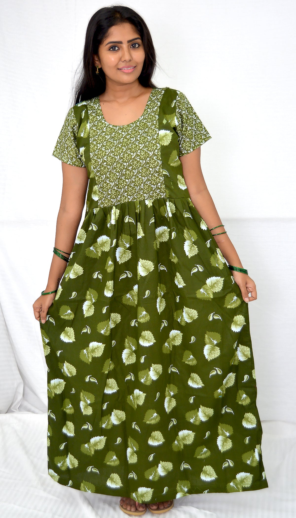 green  cotton frock  Maternity Feeding Nighty