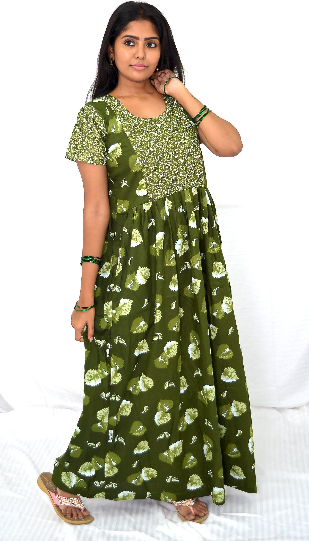 green  cotton frock  Maternity Feeding Nighty