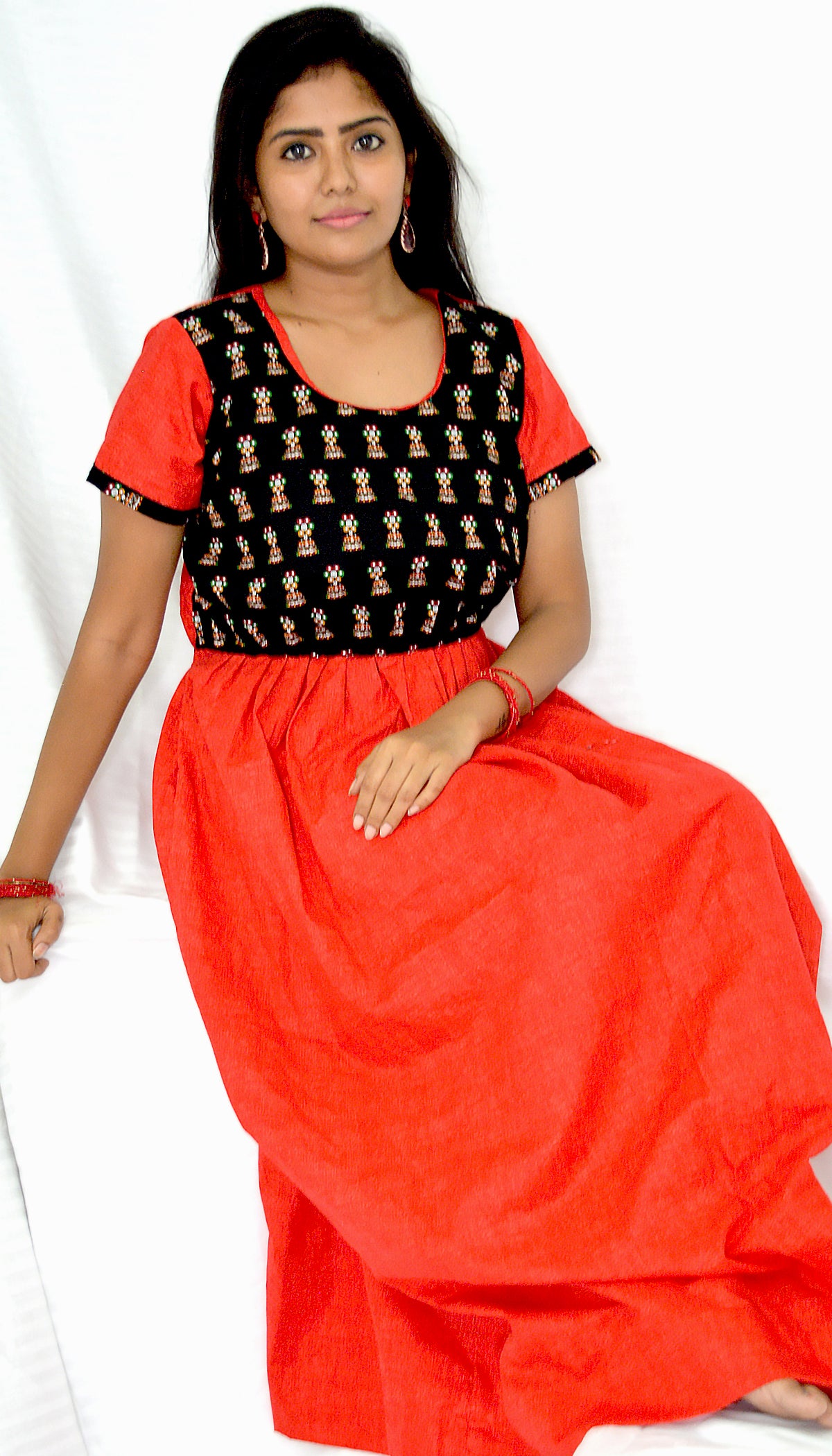 APPLE DARK Red and black cotton frock  Maternity Feeding Nighty