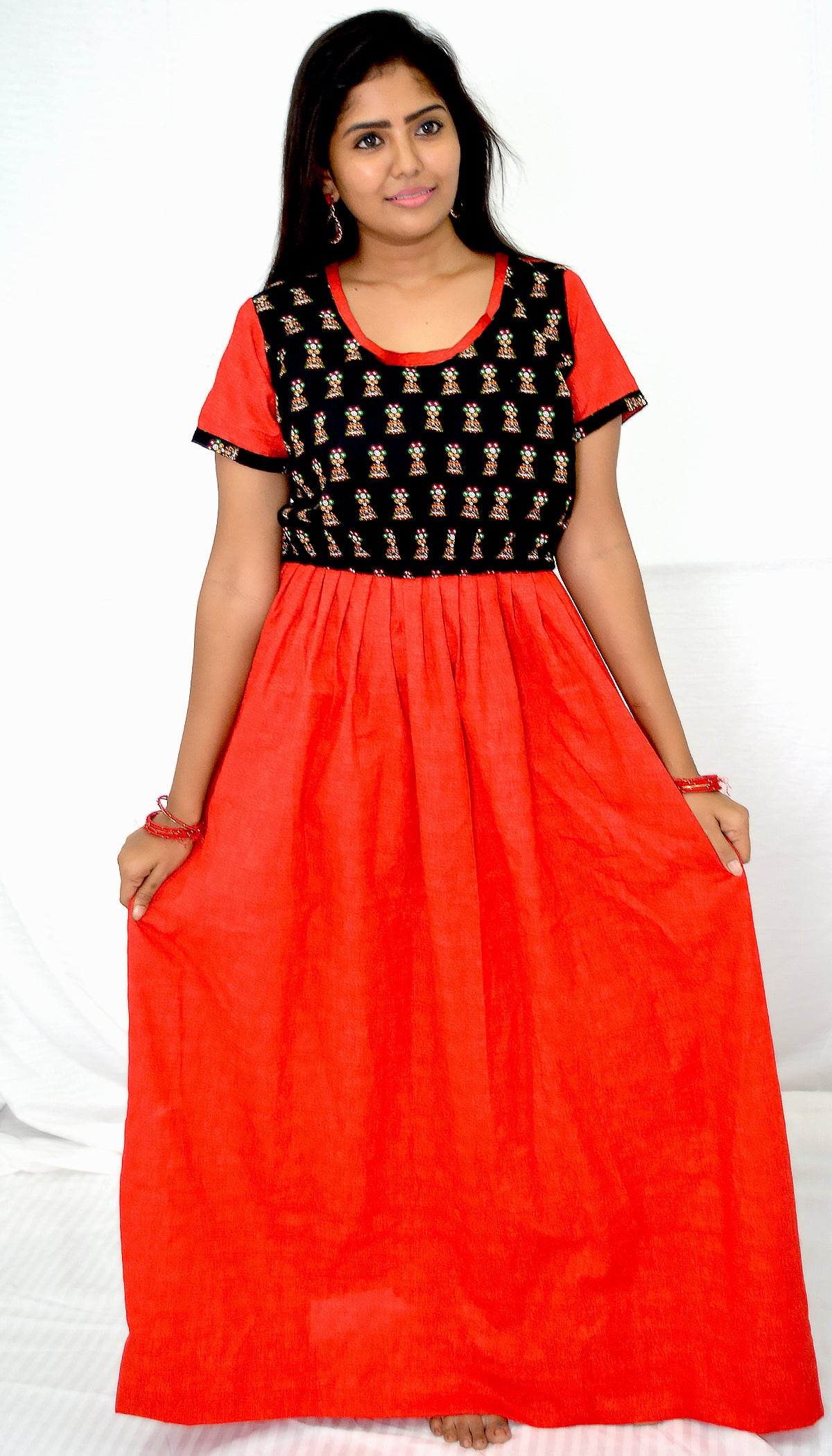 APPLE DARK Red and black cotton frock  Maternity Feeding Nighty