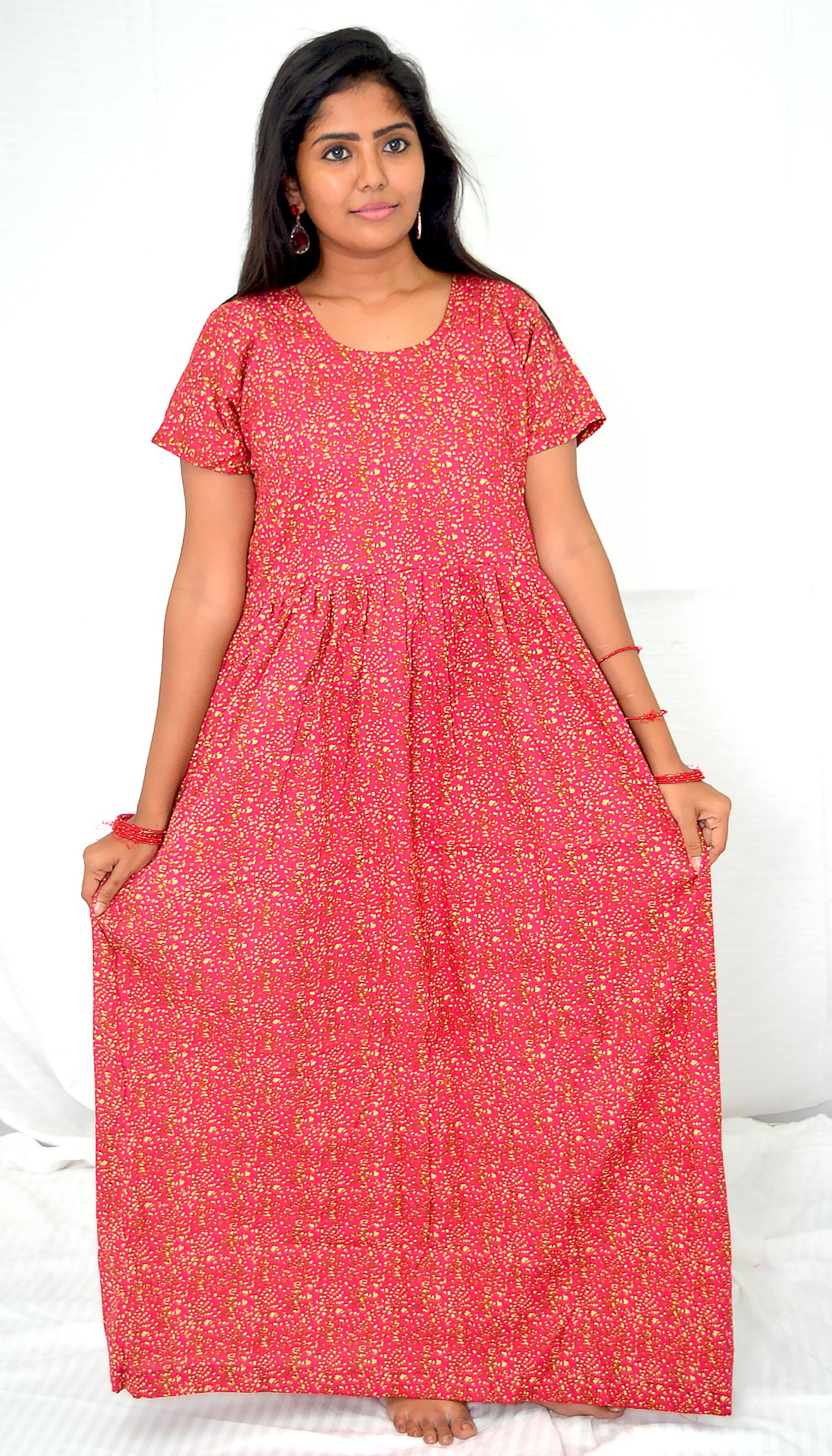 rose madder cotton Maternity frock   Feeding Nighty