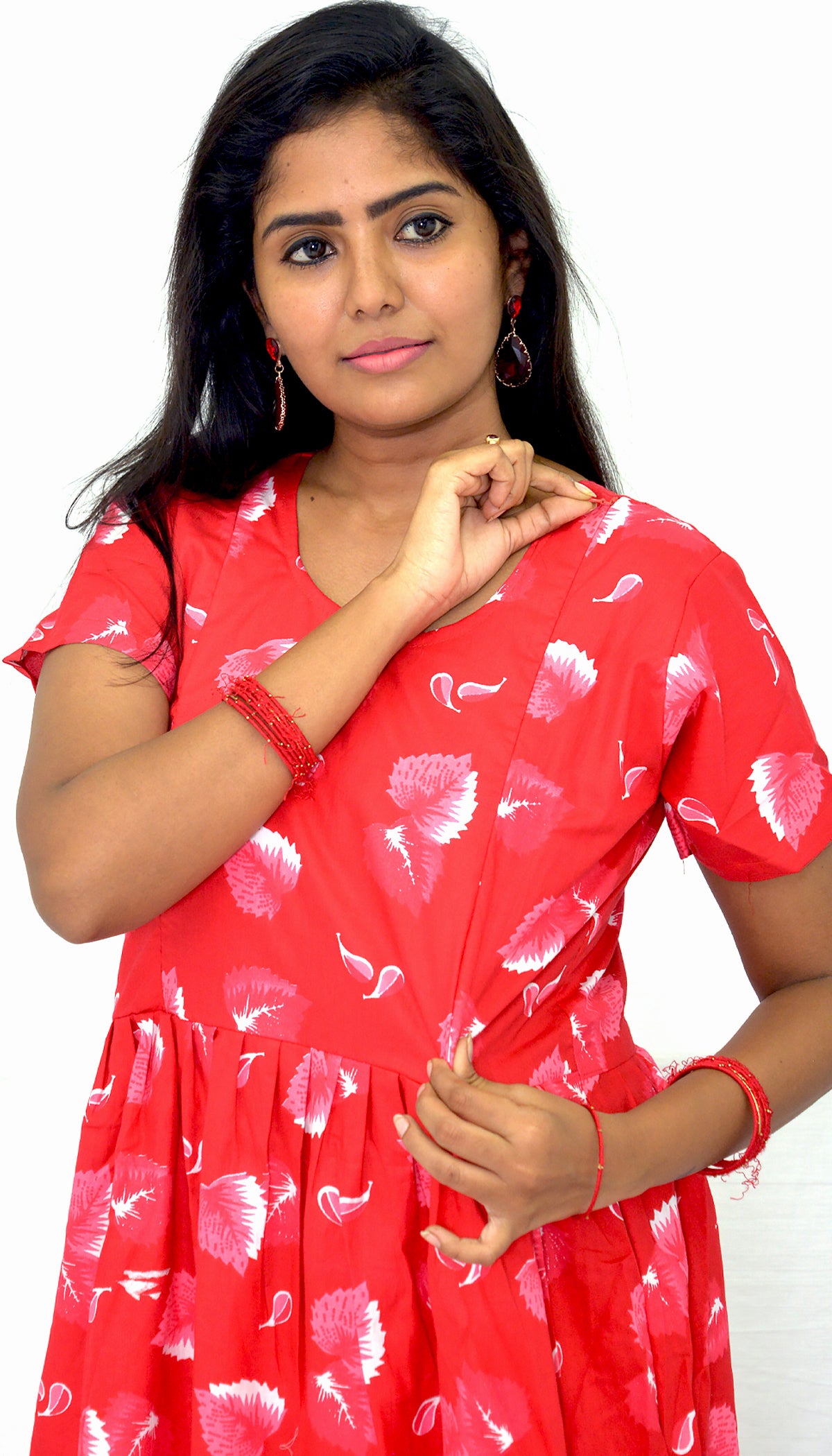 dark rose madder cotton Maternity frock   Feeding Nighty