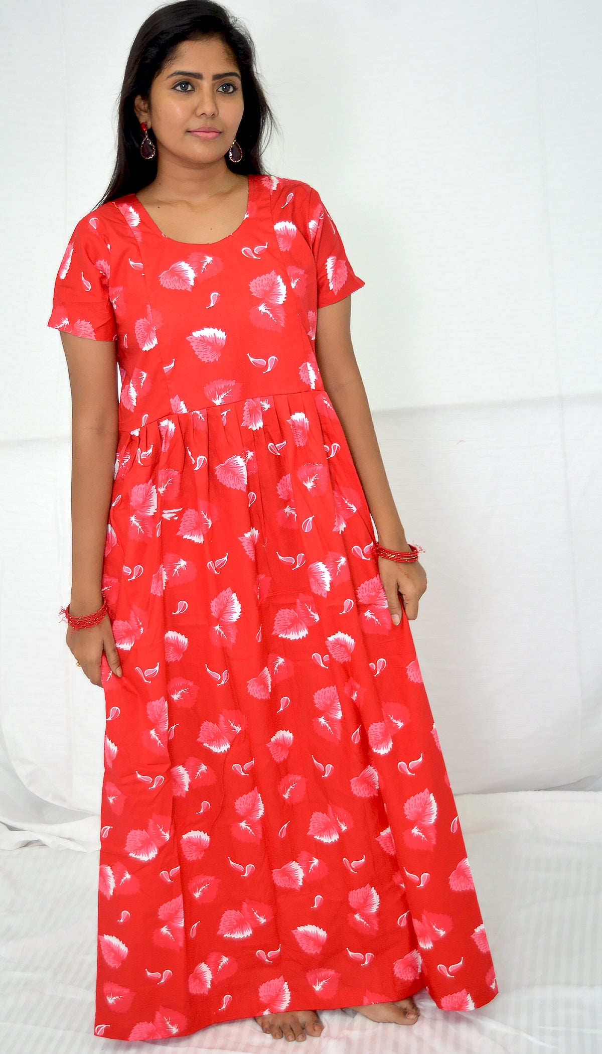 dark rose madder cotton Maternity frock   Feeding Nighty