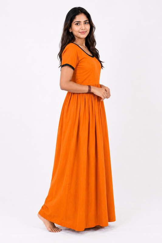 AISNIGHA Orange Cotton Nighty Frock