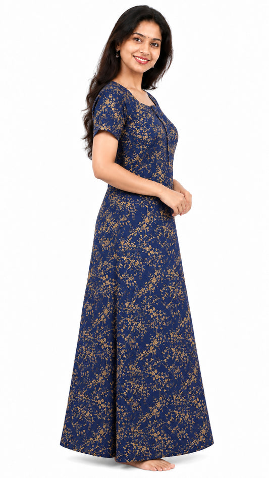AISNIGHA Navy Blue Cotton Nighty