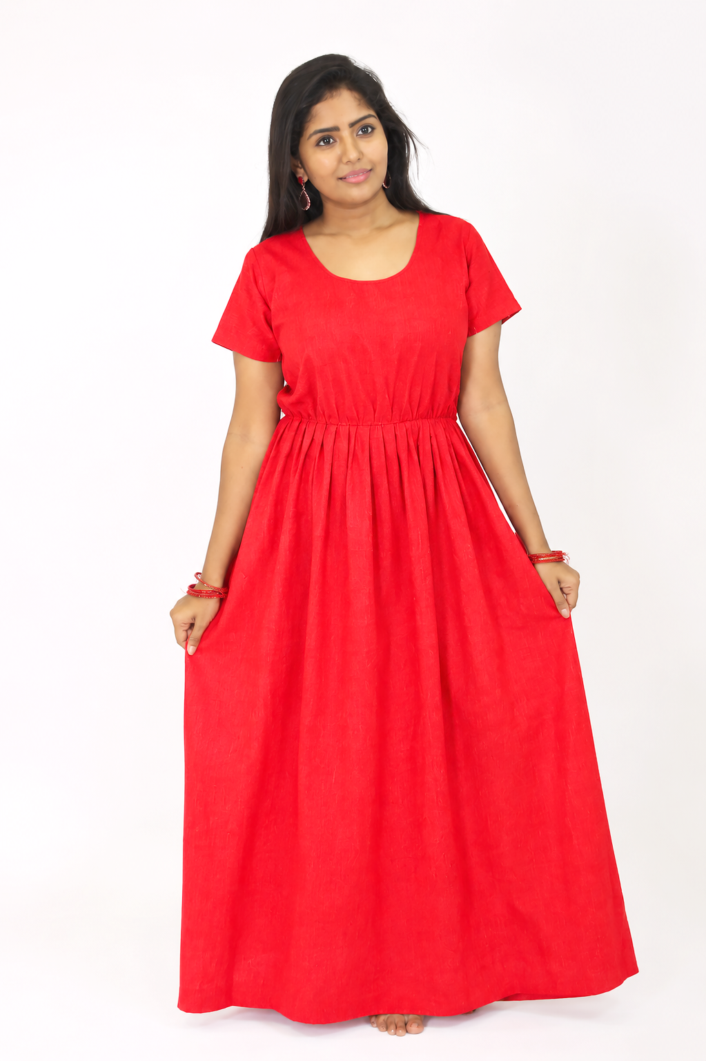 AISNIGHA Red Cotton Nighty Frock