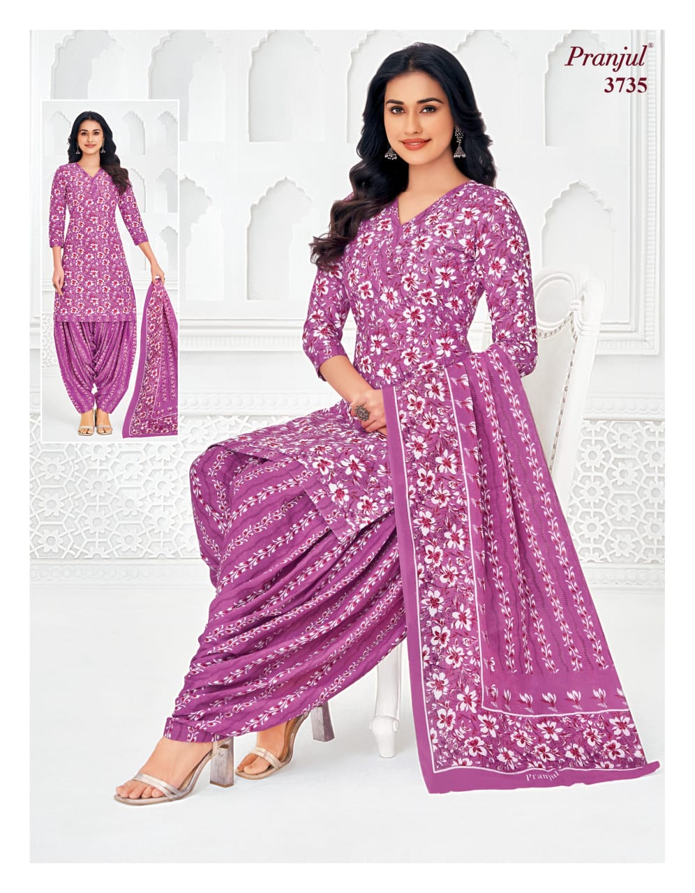 Women's Pure Cotton Unstitched Patiala Salwar Suit Dress Material,  Left in 2