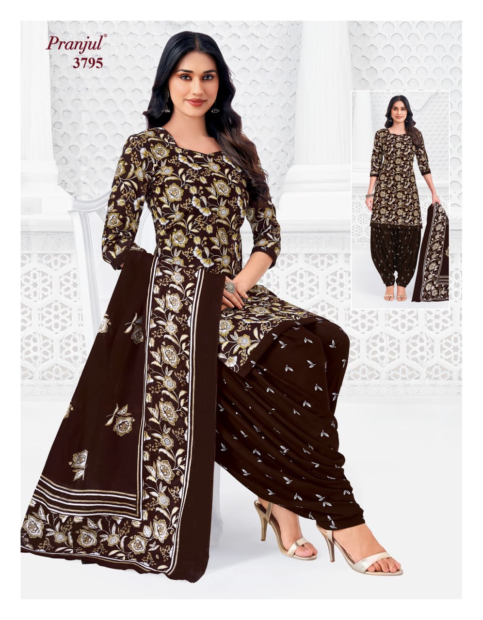 Women's Pure Cotton Unstitched Patiala Salwar Suit Dress Material,  Left in 1