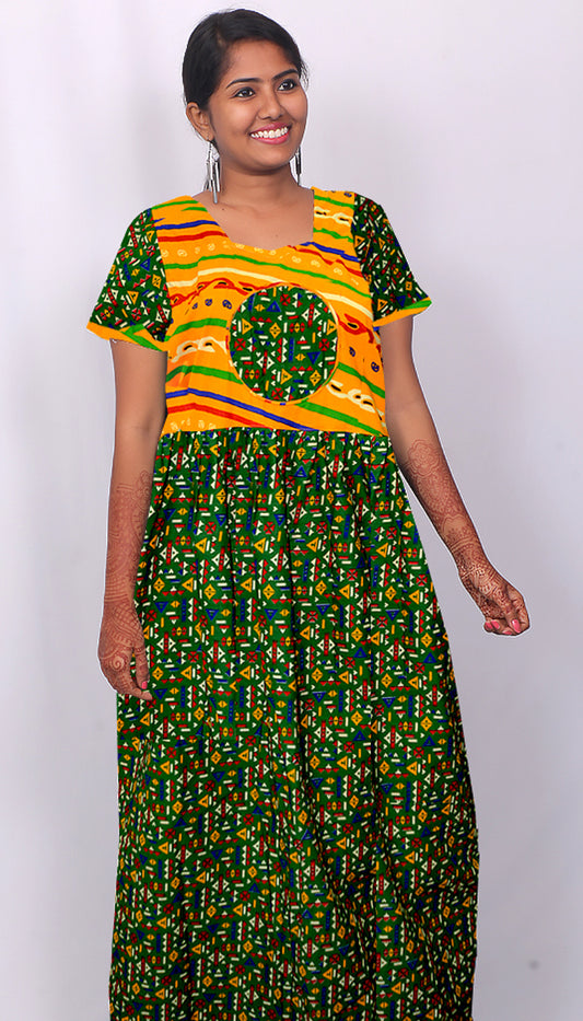 YELLOW and GREEN  Frock Style Nighty