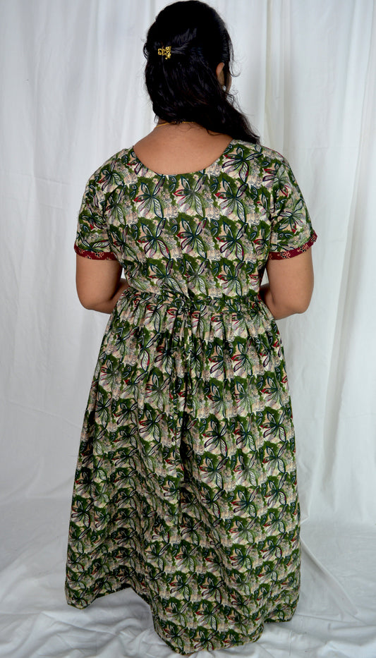 Plum Blossom Floral Cotton Maxi Dress