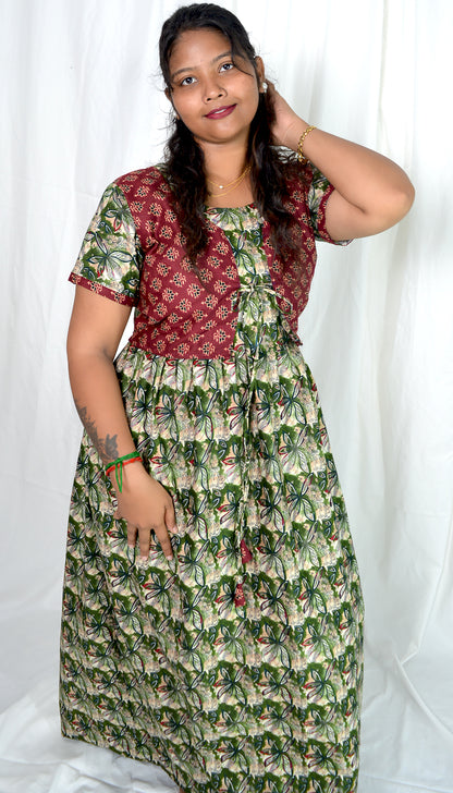 Plum Blossom Floral Cotton Maxi Dress
