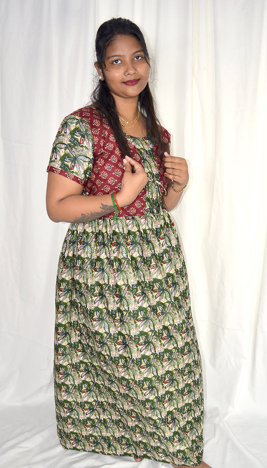 Plum Blossom Floral Cotton Maxi Dress