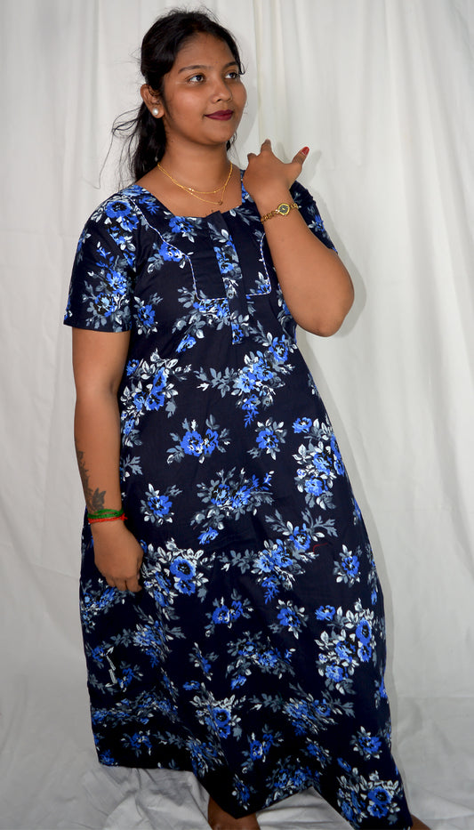Cotton Blue Floral Nighties