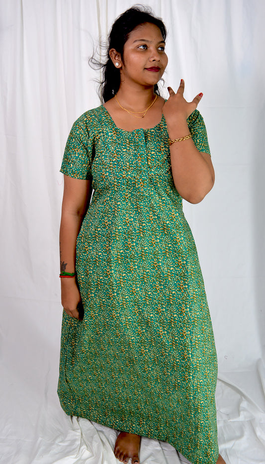 Cotton light green Floral Nighties