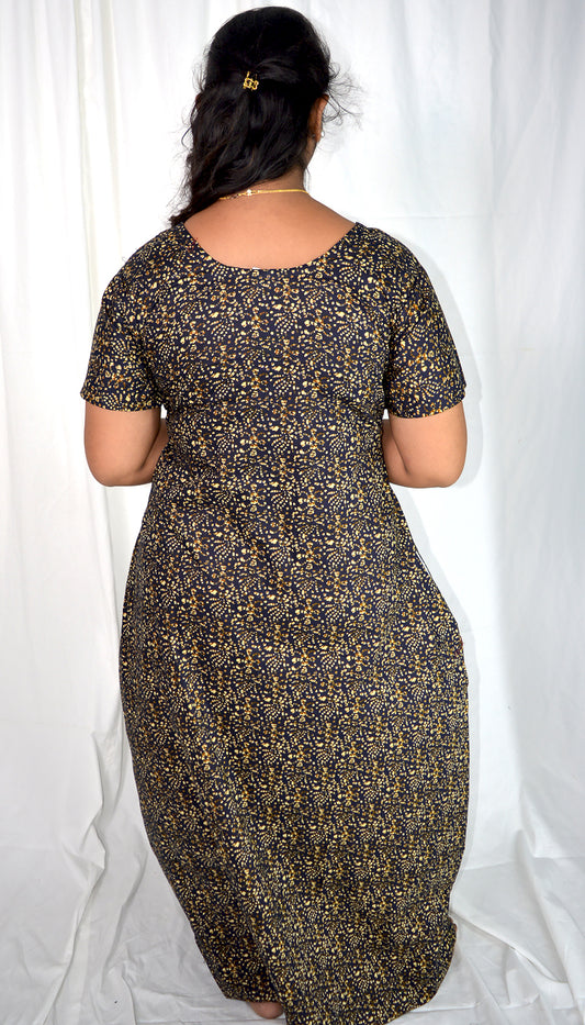Cotton Black Floral Print Nighty