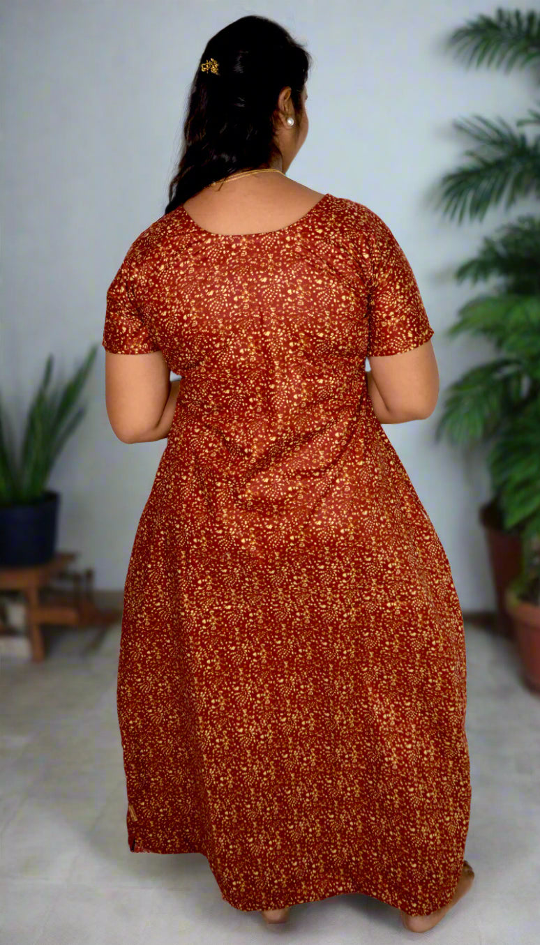 Maroon Cotton Printed Nighty
