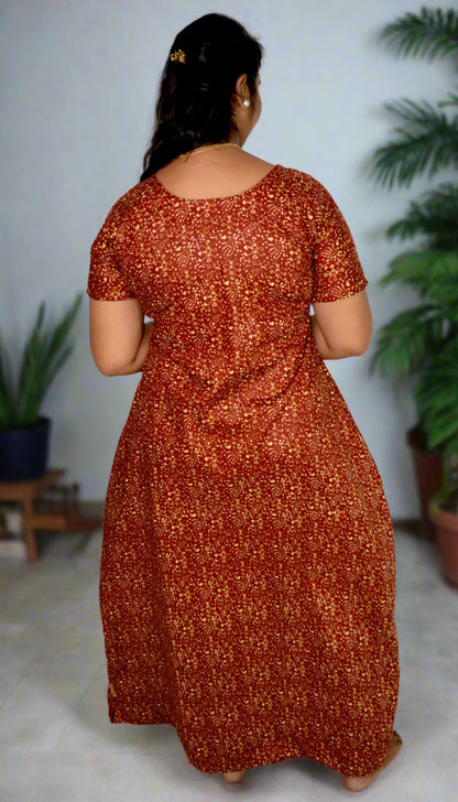 Maroon Cotton Printed Nighty