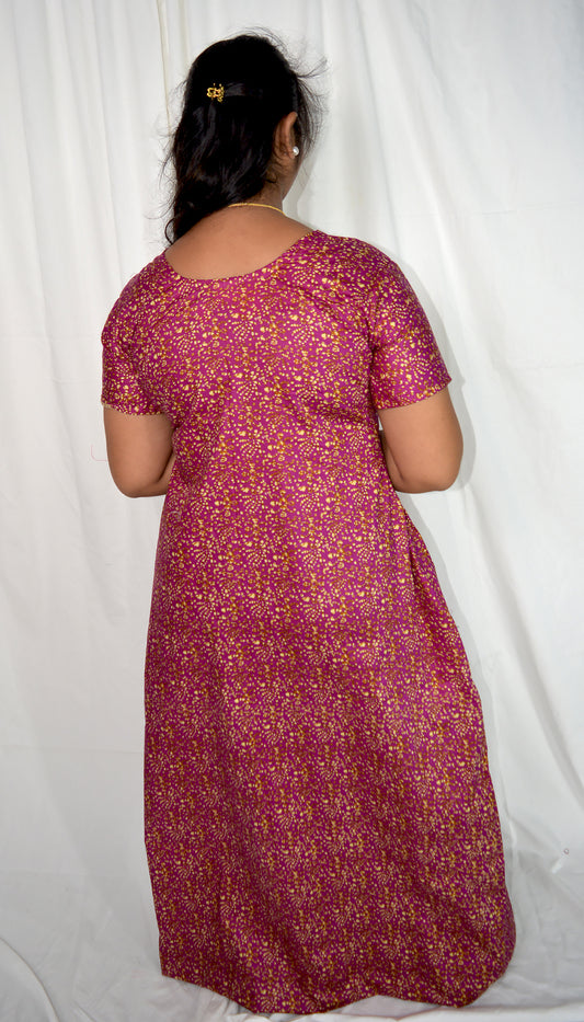 Cotton Bold Pink Floral Print Nighty