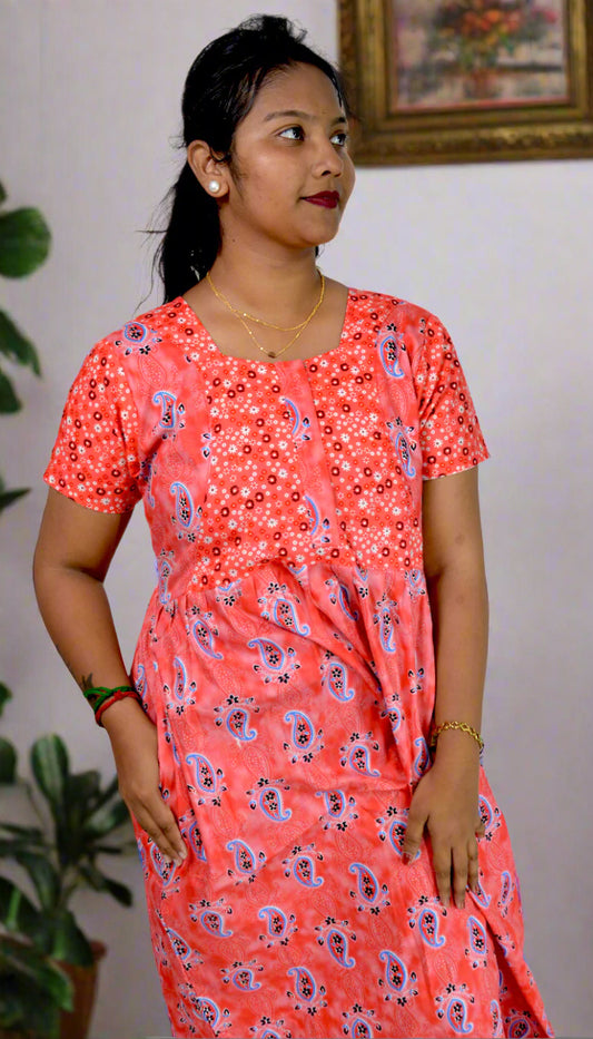 Peach Paisley Frock Style Nighty