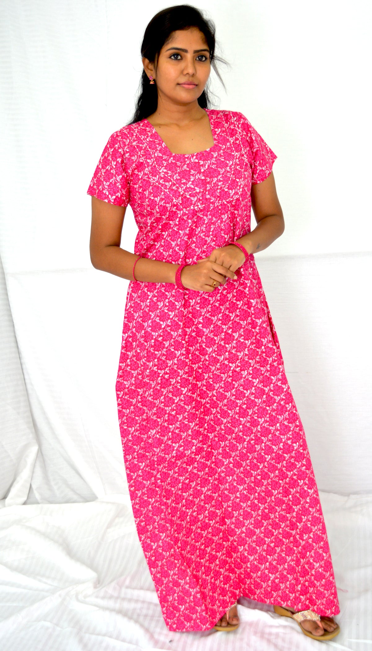 LIGHT ROSE COTTON  Floral Nighties