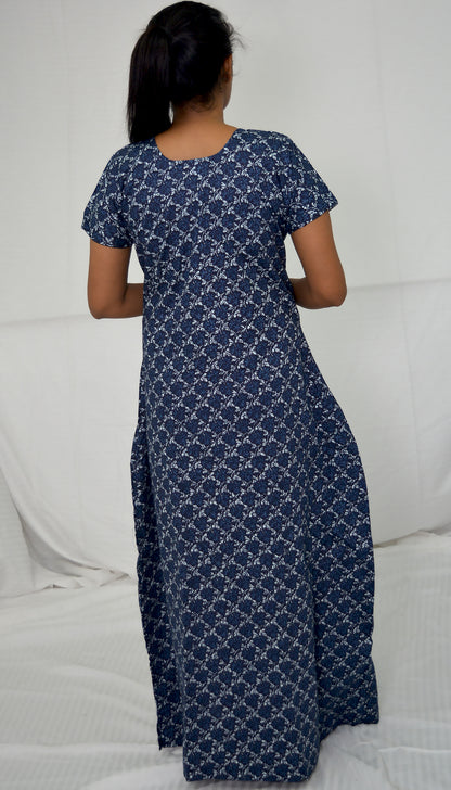 Prussian blue COTTON  Floral Nighties