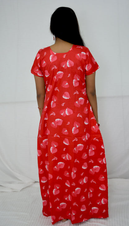 RED  cotton  Floral Nighties